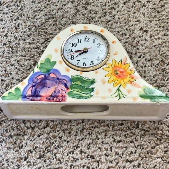 Floral Ceramic Clock with Gold Accents - Picture 3 of 6